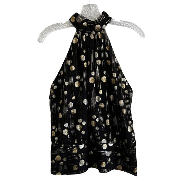 Mason Halter Top Silk Black Metallic Gold Silver Pattern - Picture 1 of 12